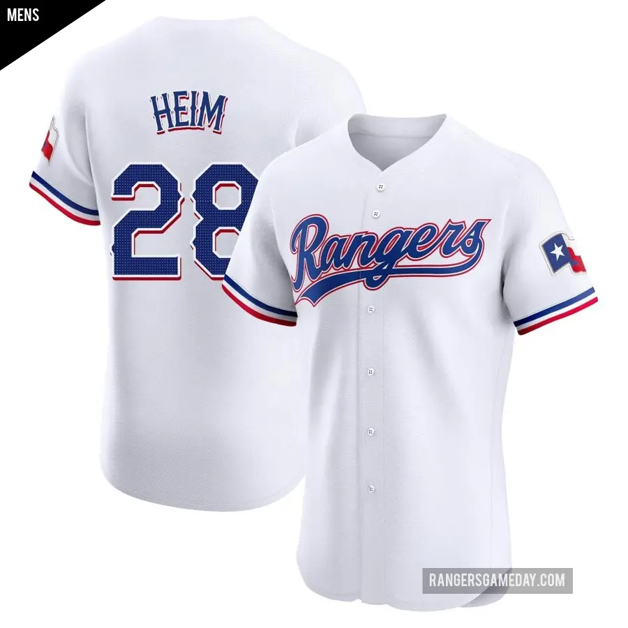 Men's Texas Rangers ＃28 Jonah Heim Elite White Home Jersey