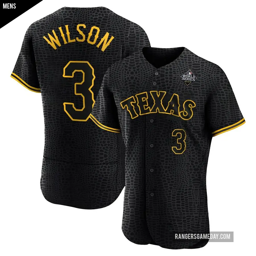 Men's Texas Rangers ＃3 Russell Wilson Authentic Black Snake Skin City 2023 World Series Jersey
