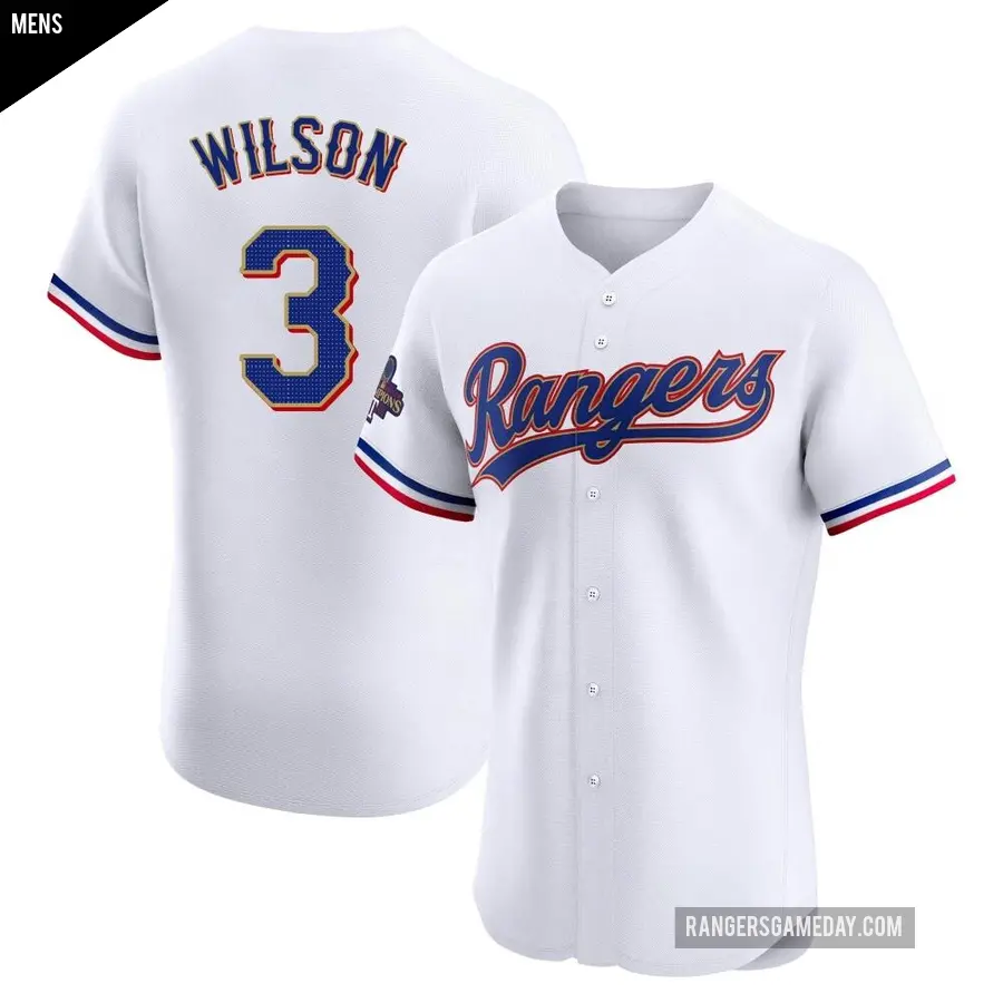 Men's Texas Rangers ＃3 Russell Wilson Elite Gold White 2024 Collection Jersey