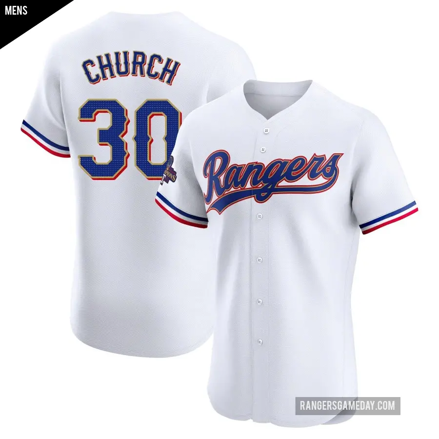 Men's Texas Rangers ＃30 Marc Church Elite Gold White 2024 Collection Jersey