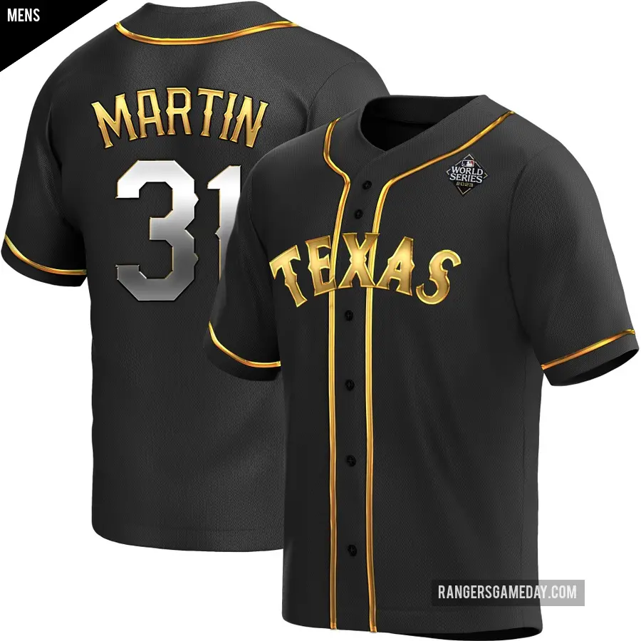 Men's Texas Rangers ＃31 Chris Martin Replica Gold Black en Alternate 2023 World Series Jersey
