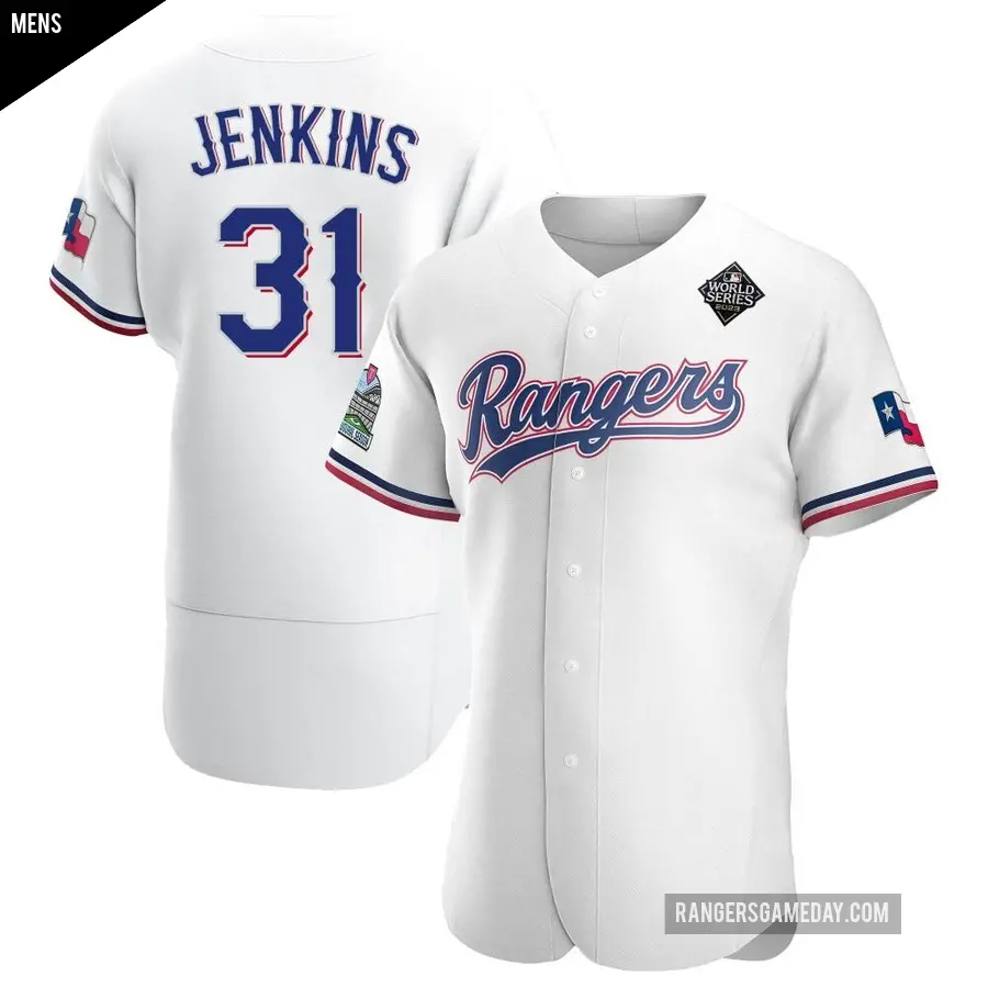 Men's Texas Rangers ＃31 Ferguson Jenkins Authentic White Home 2023 World Series Jersey