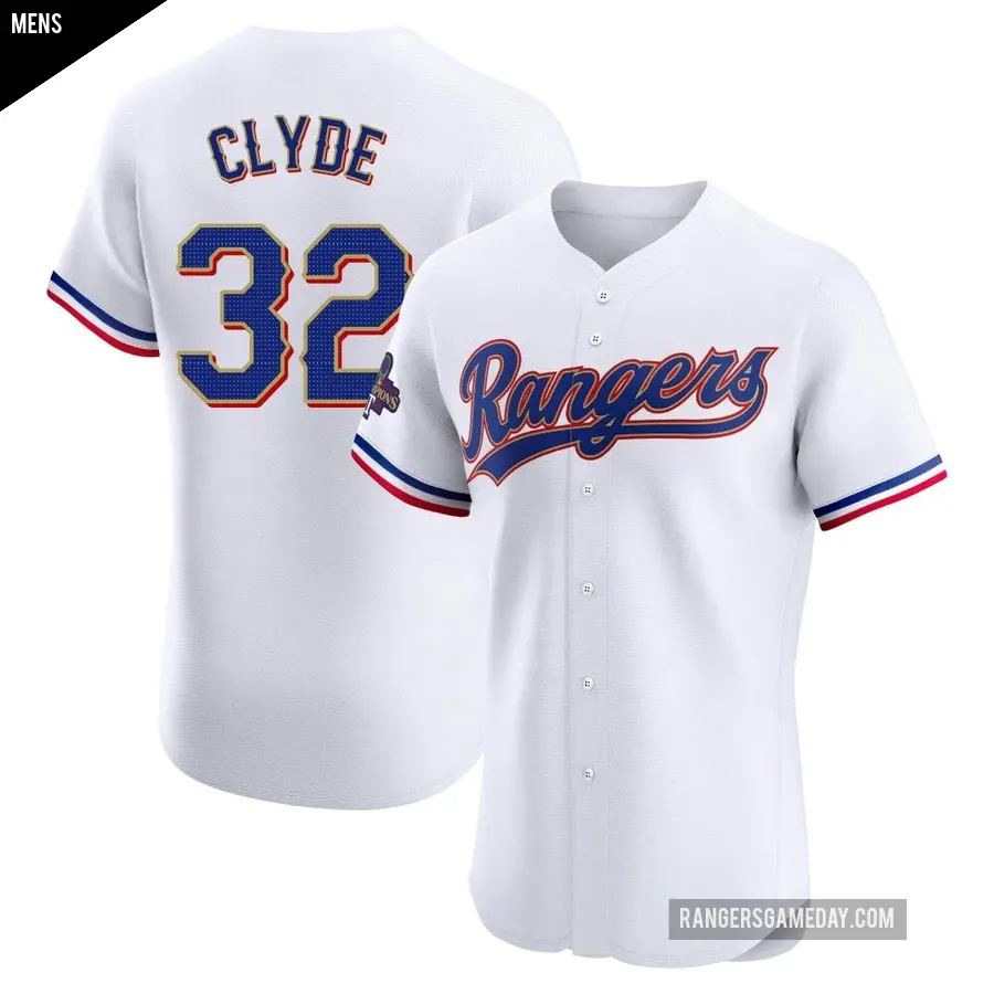 Men's Texas Rangers ＃32 David Clyde Elite Gold White 2024 Collection Jersey