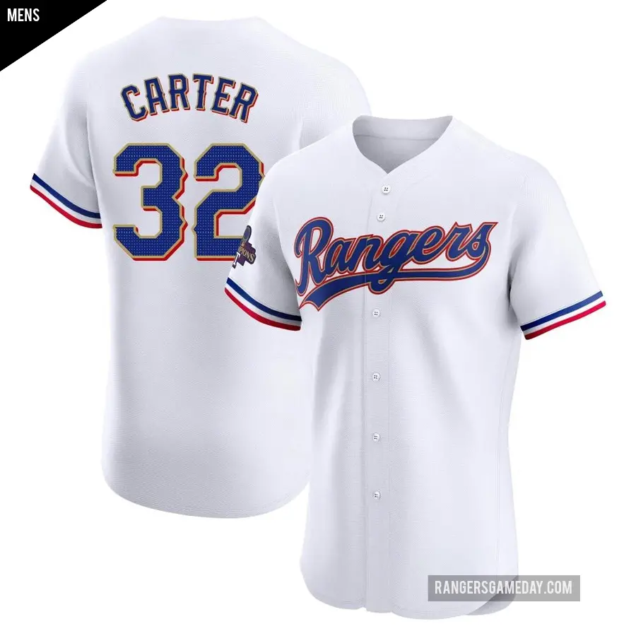 Men's Texas Rangers ＃32 Evan Carter Elite Gold White 2024 Collection Jersey