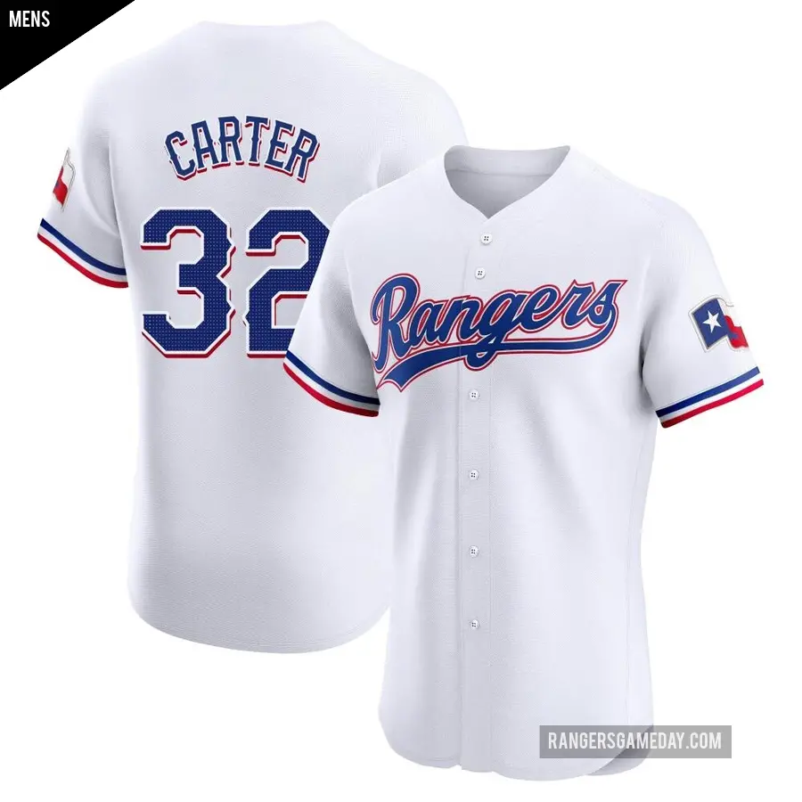 Men's Texas Rangers ＃32 Evan Carter Elite White Home Jersey