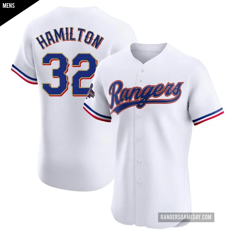 Men's Texas Rangers ＃32 Josh Hamilton Elite Gold White 2024 Collection Jersey