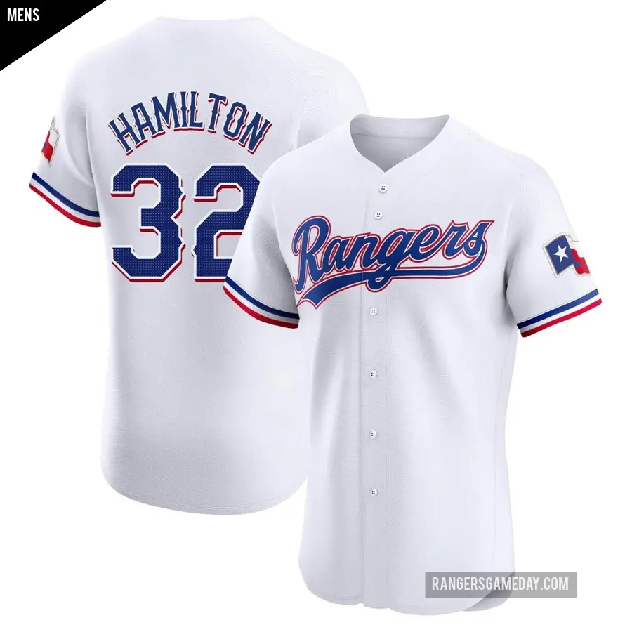 Men's Texas Rangers ＃32 Josh Hamilton Elite White Home Jersey