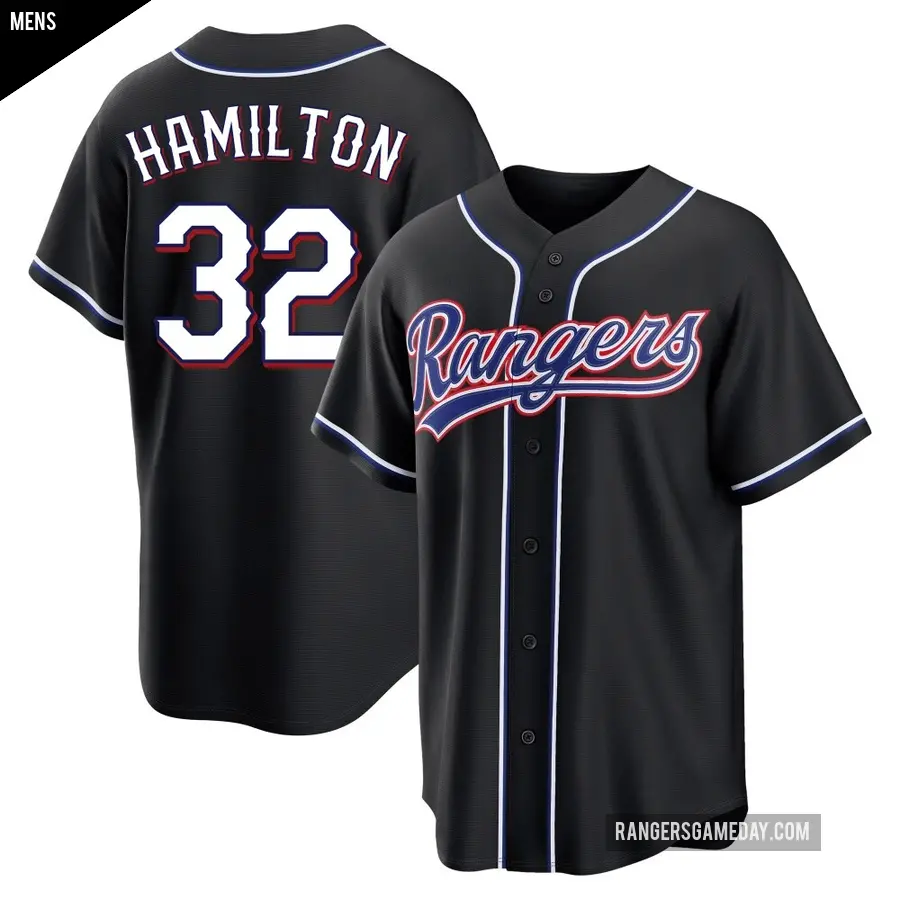 Men's Texas Rangers ＃32 Josh Hamilton Replica Black Fashion Out Jersey