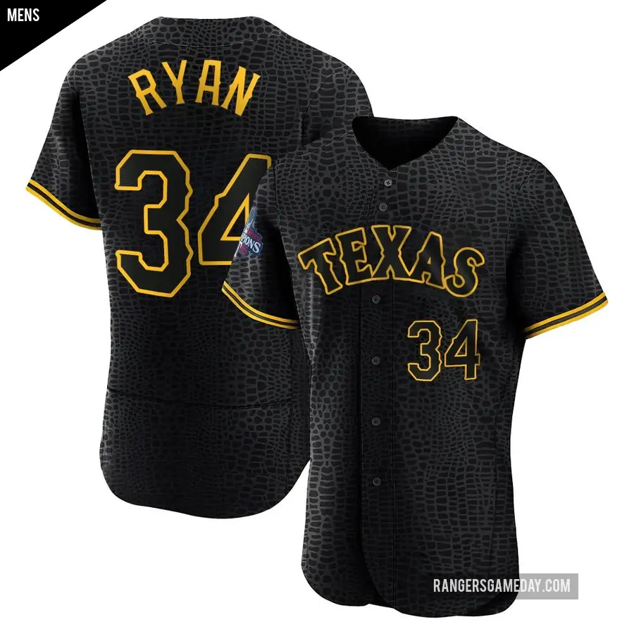 Men's Texas Rangers ＃34 Nolan Ryan Authentic Black Snake Skin City 2023 World Series Champions Jersey