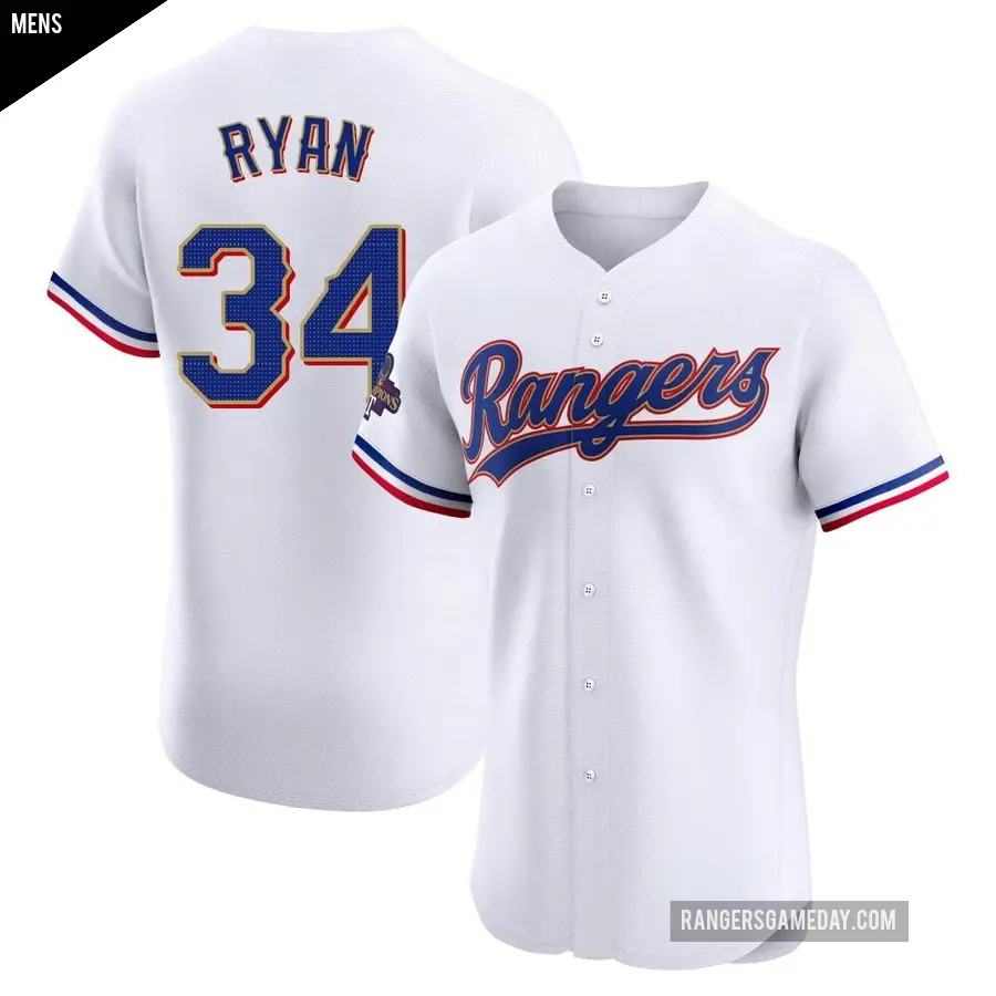 Men's Texas Rangers ＃34 Nolan Ryan Elite Gold White 2024 Collection Jersey