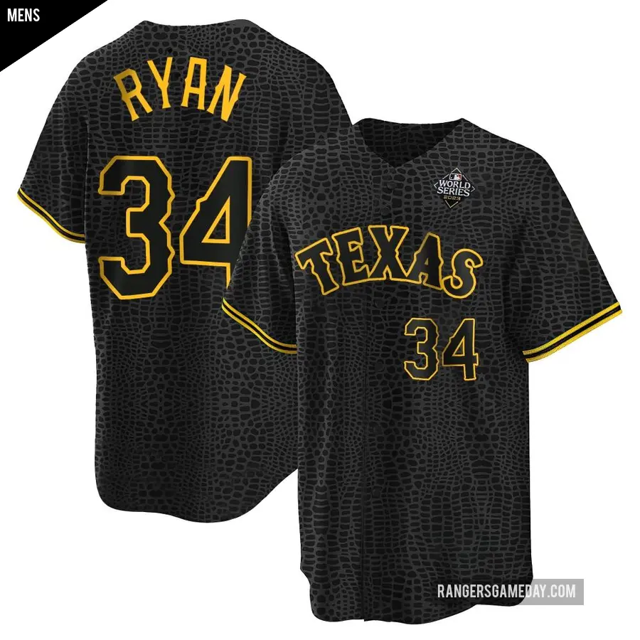 Men's Texas Rangers ＃34 Nolan Ryan Replica Black Snake Skin City 2023 World Series Jersey