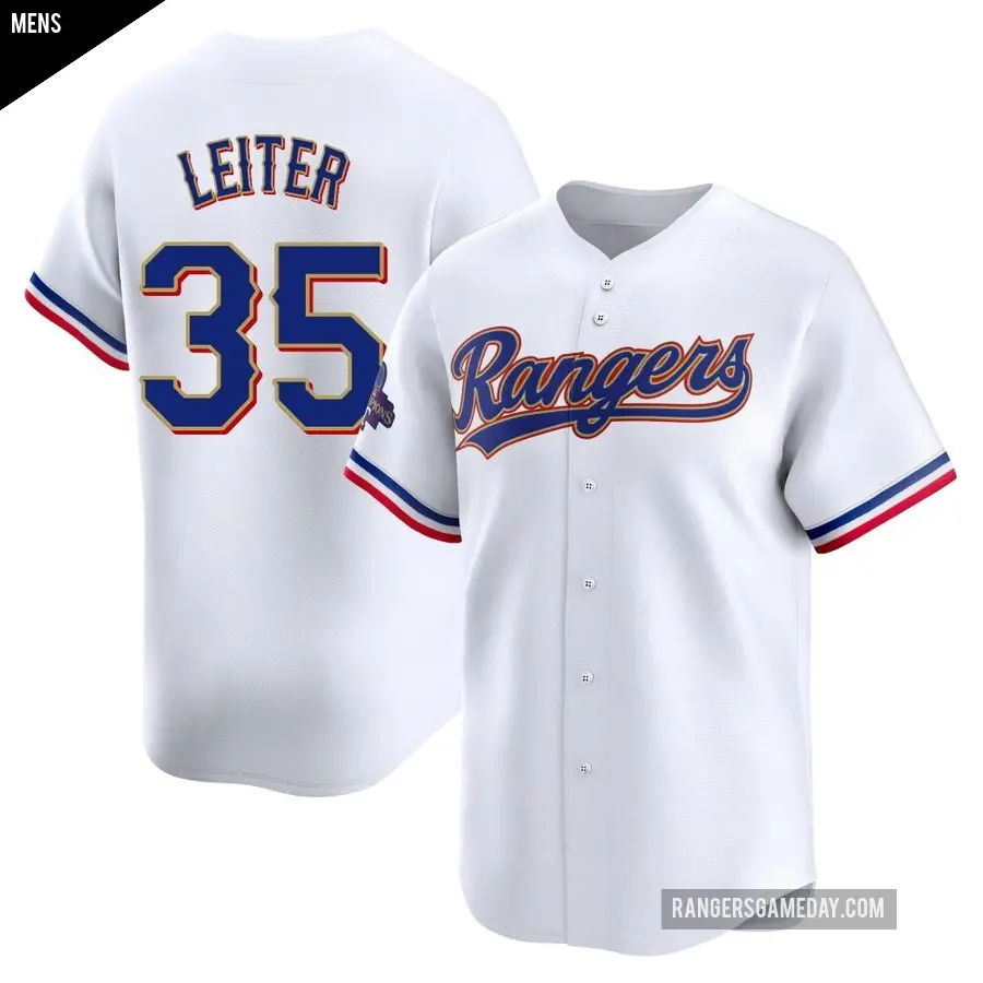 Men's Texas Rangers ＃35 Jack Leiter Limited Gold White 2024 Collection Jersey