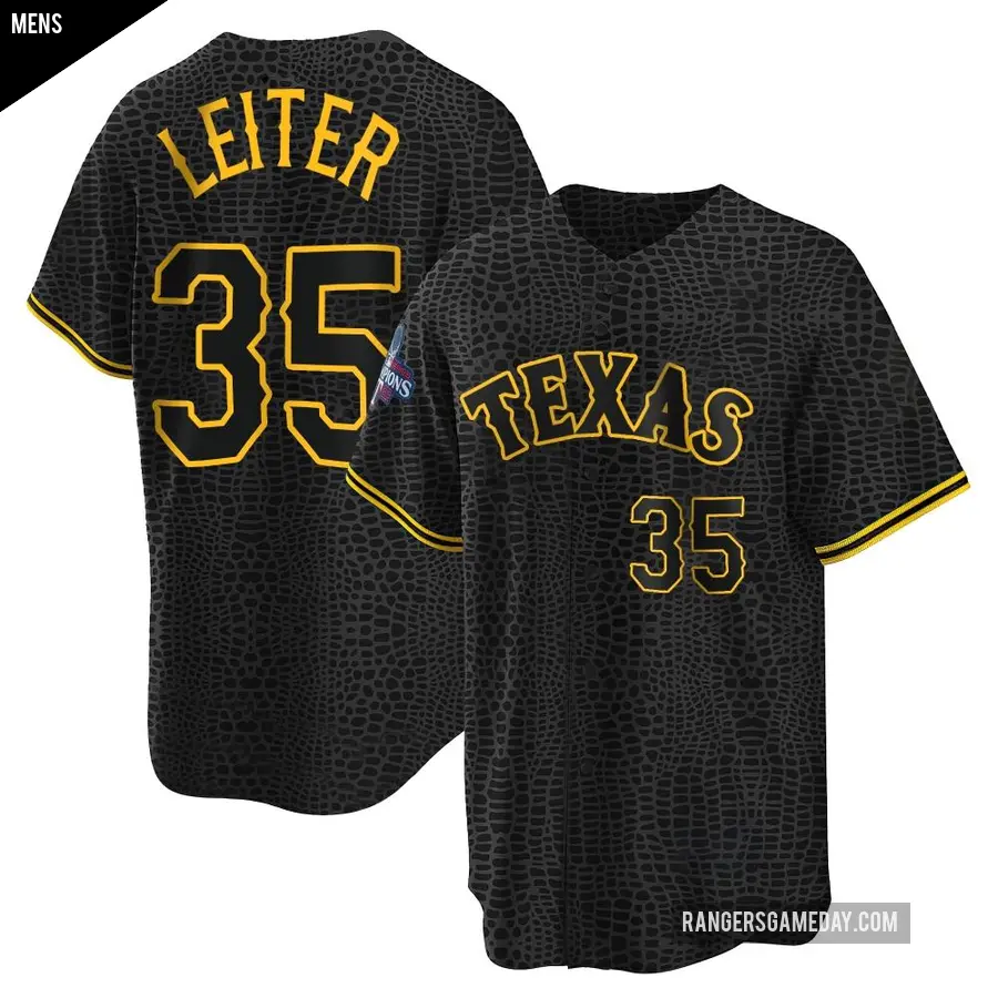 Men's Texas Rangers ＃35 Jack Leiter Replica Black Snake Skin City 2023 World Series Champions Jersey