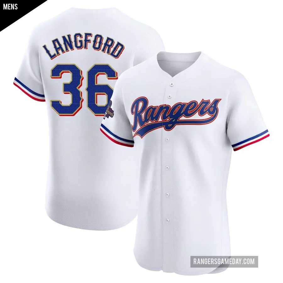 Men's Texas Rangers ＃36 Wyatt Langford Elite Gold White 2024 Collection Jersey