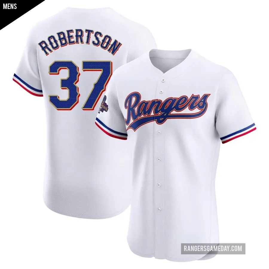 Men's Texas Rangers ＃37 David Robertson Elite Gold White 2024 Collection Jersey