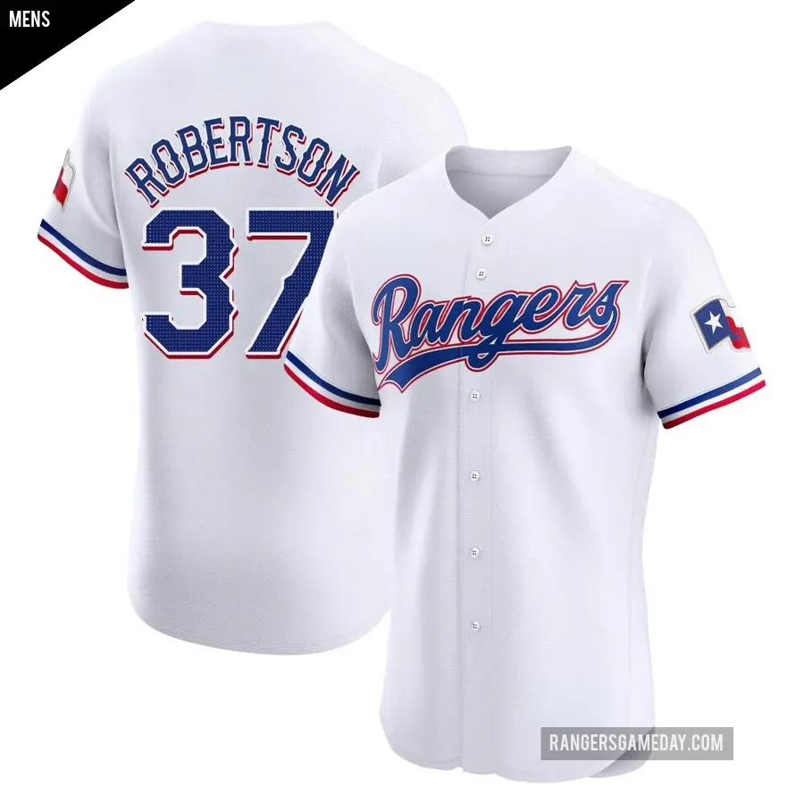 Men's Texas Rangers ＃37 David Robertson Elite White Home Jersey