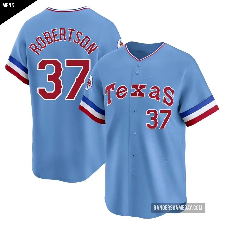 Men's Texas Rangers ＃37 David Robertson Limited Light Blue Cooperstown Collection Jersey