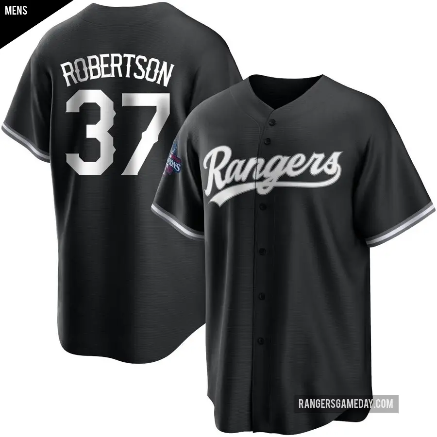 Men's Texas Rangers ＃37 David Robertson Replica White Black 2023 World Series Champions Jersey