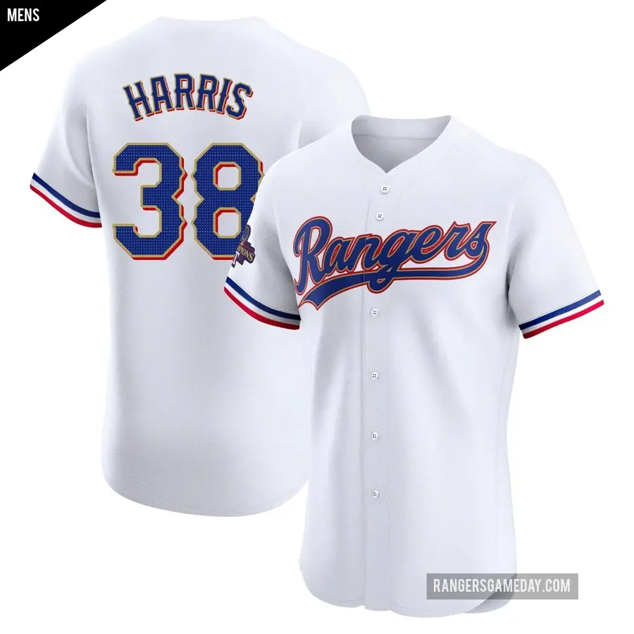 Men's Texas Rangers ＃38 Dustin Harris Elite Gold White 2024 Collection Jersey