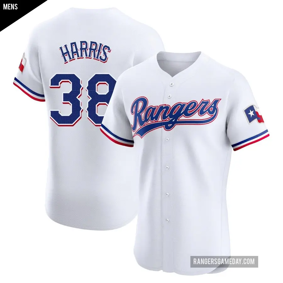 Men's Texas Rangers ＃38 Dustin Harris Elite White Home Jersey