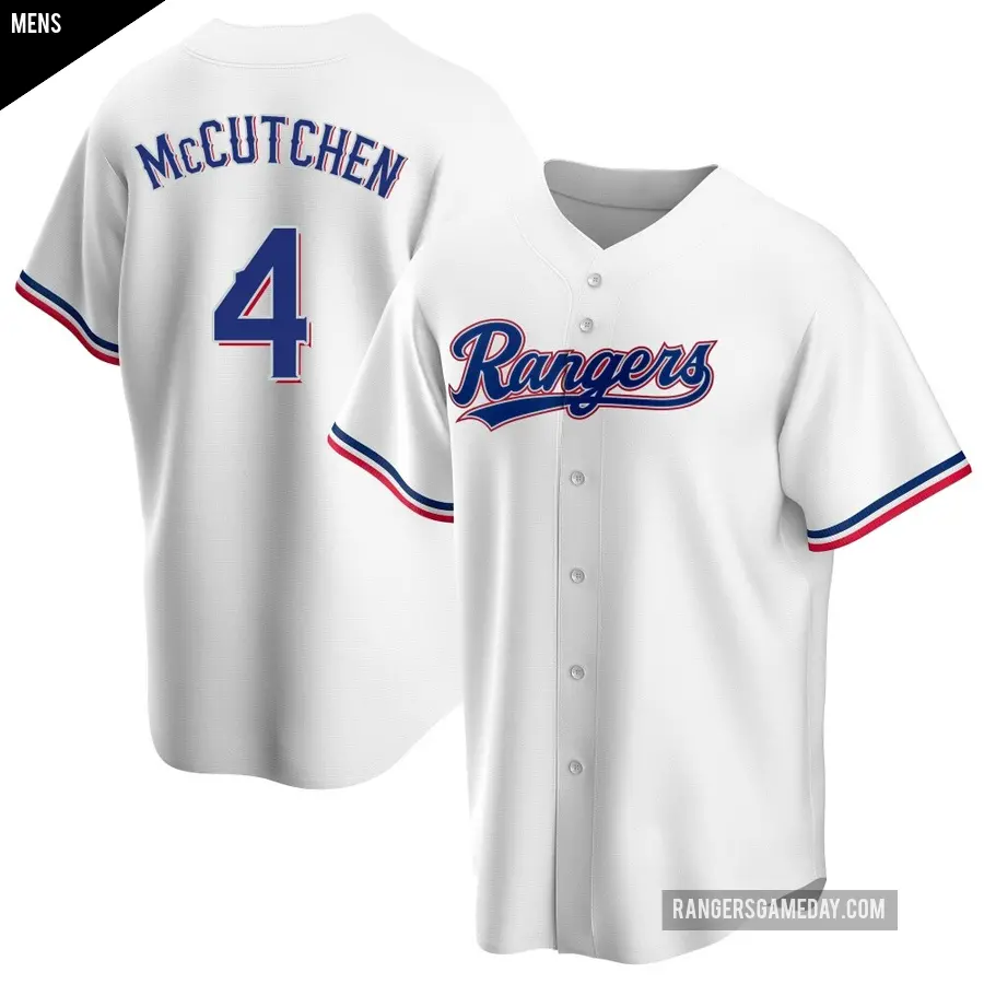 Men's Texas Rangers ＃4 Andrew McCutchen Replica White Home Jersey