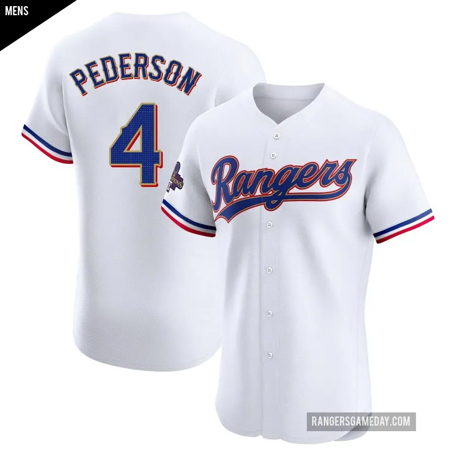 Men's Texas Rangers ＃4 Joc Pederson Elite Gold White 2024 Collection Jersey