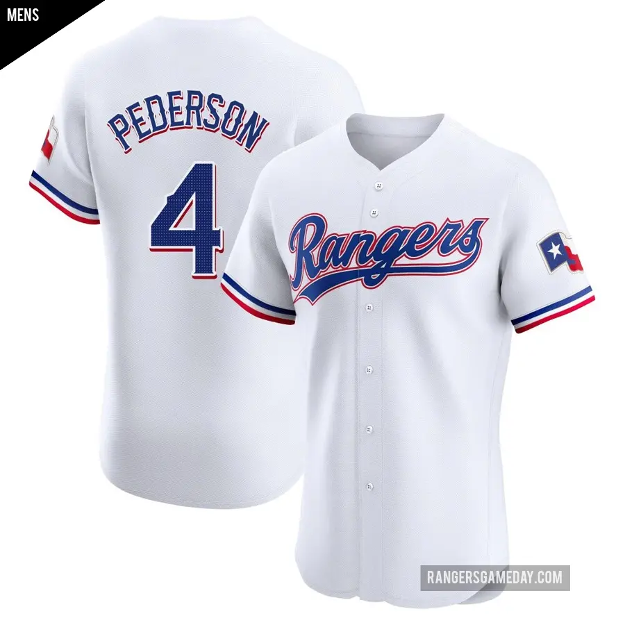 Men's Texas Rangers ＃4 Joc Pederson Elite White Home Jersey