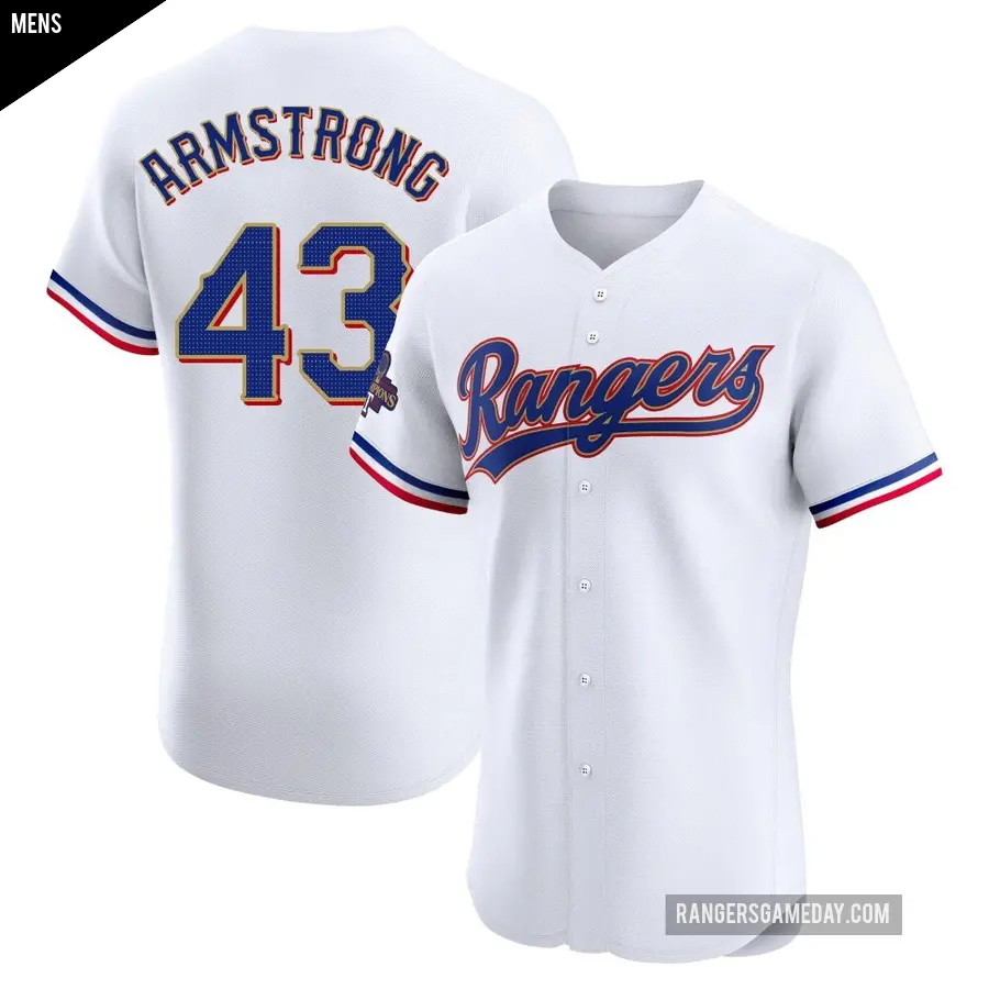 Men's Texas Rangers ＃43 Shawn Armstrong Elite Gold White 2024 Collection Jersey