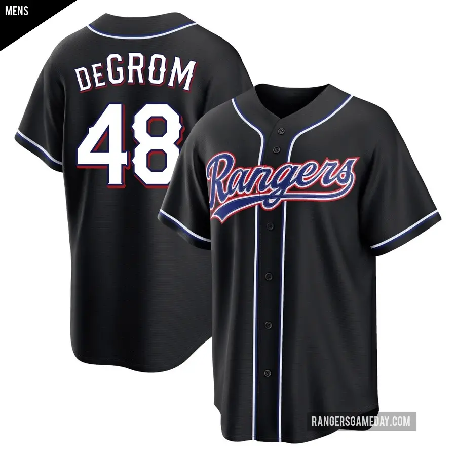 Men's Texas Rangers ＃48 Jacob deGrom Replica Black Fashion Out Jersey