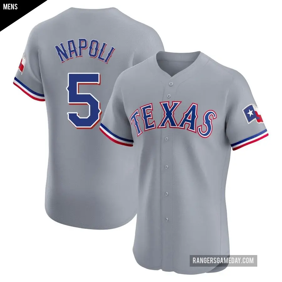 Men's Texas Rangers ＃5 Mike Napoli Elite Gray Road Jersey
