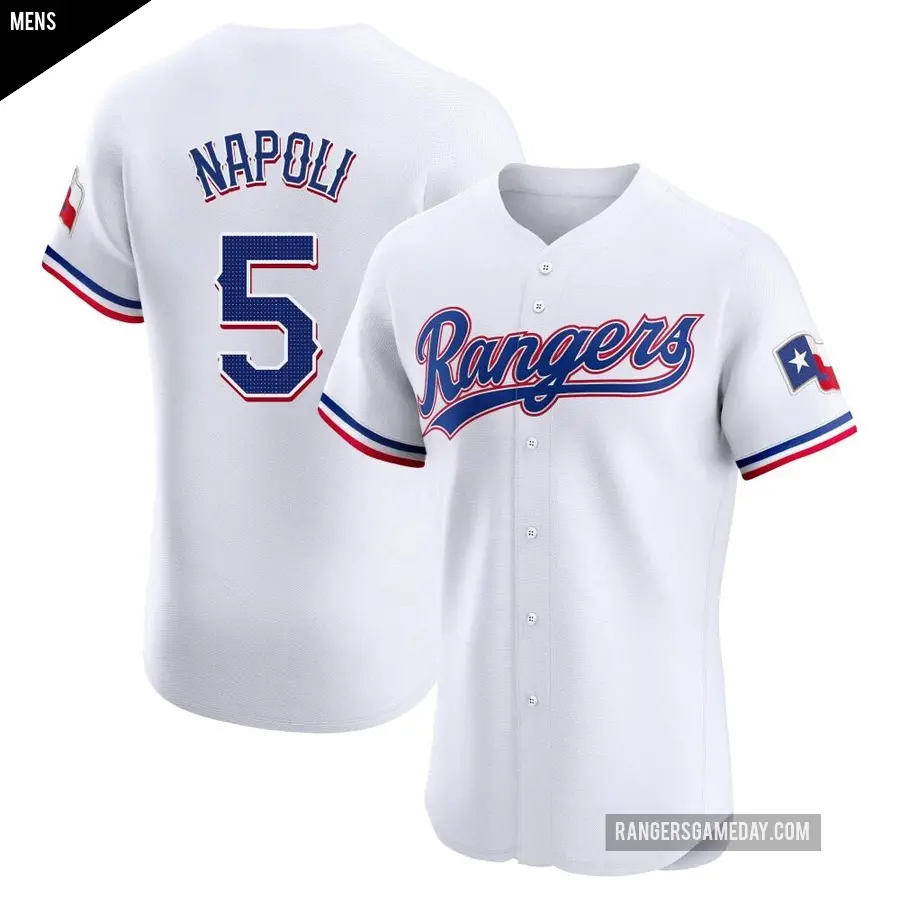 Men's Texas Rangers ＃5 Mike Napoli Elite White Home Jersey