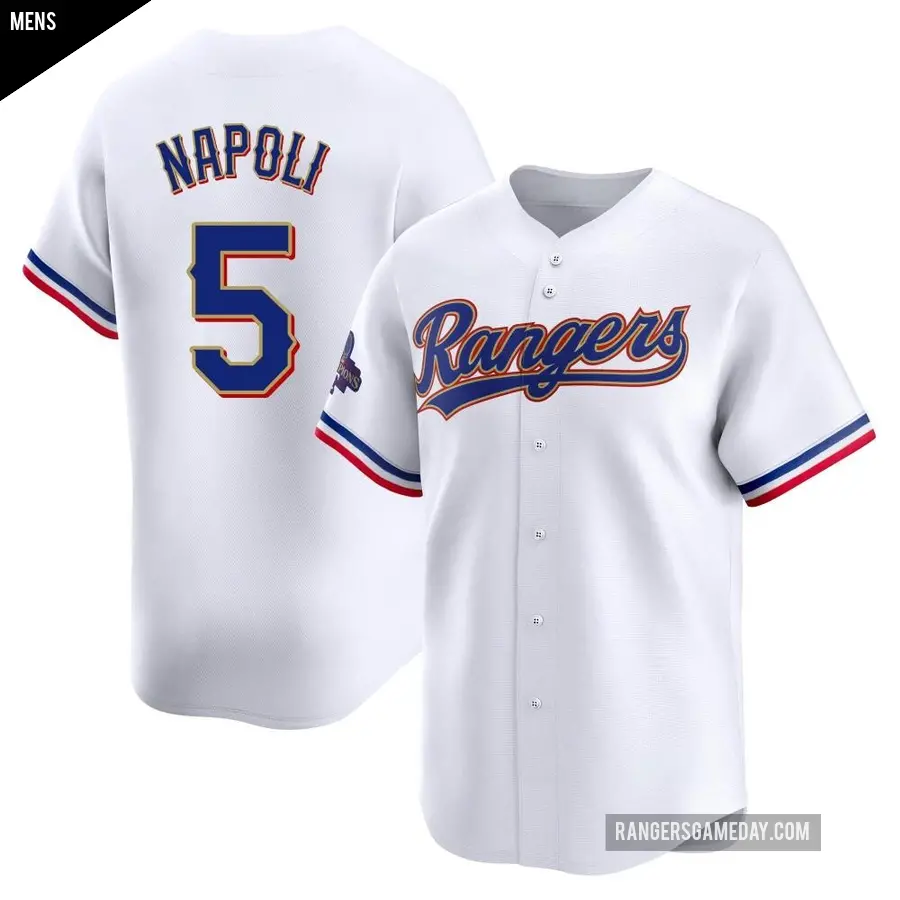 Men's Texas Rangers ＃5 Mike Napoli Limited Gold White 2024 Collection Jersey