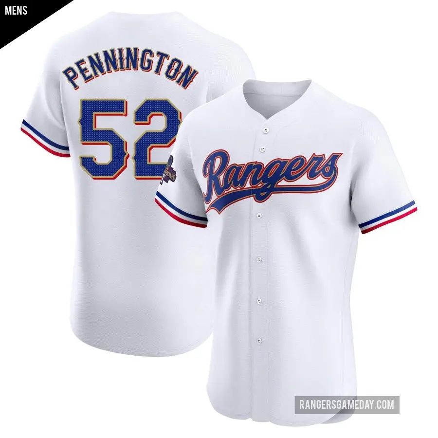 Men's Texas Rangers ＃52 Walter Pennington Elite Gold White 2024 Collection Jersey