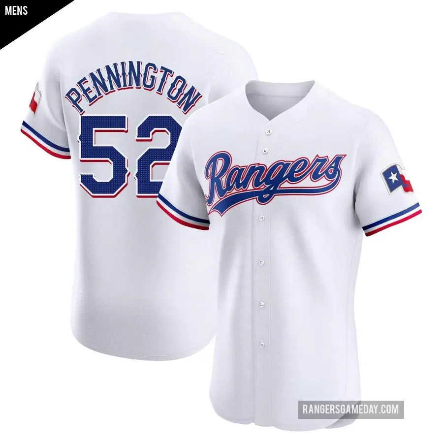 Men's Texas Rangers ＃52 Walter Pennington Elite White Home Jersey