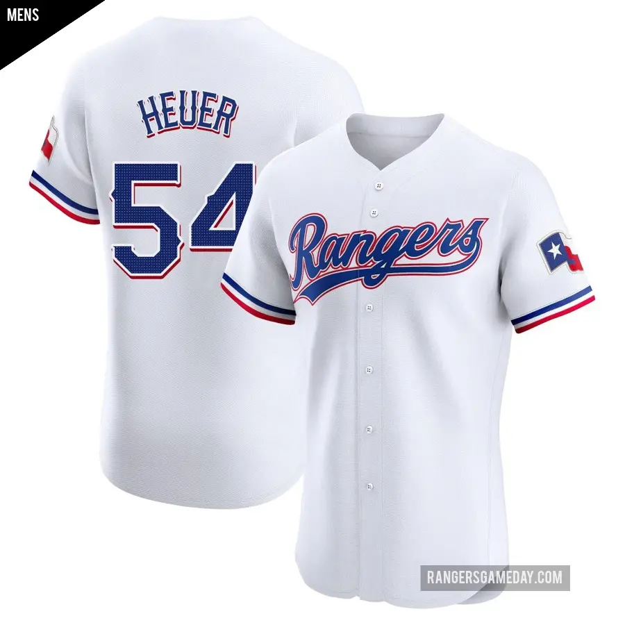 Men's Texas Rangers ＃54 Codi Heuer Elite White Home Jersey