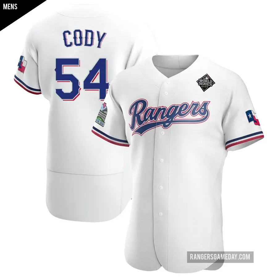 Men's Texas Rangers ＃54 Kyle Cody Authentic White Home 2023 World Series Jersey