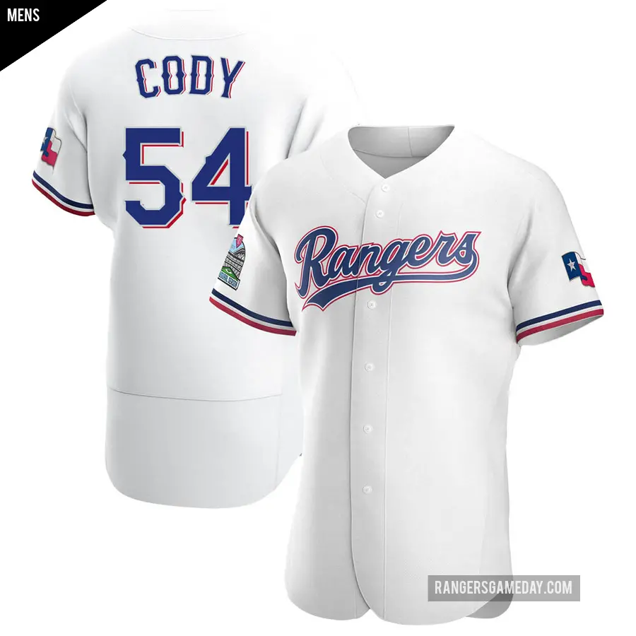 Men's Texas Rangers ＃54 Kyle Cody Authentic White Home Jersey