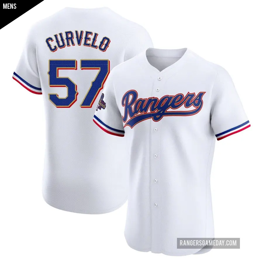 Men's Texas Rangers ＃57 Luis Curvelo Elite Gold White 2024 Collection Jersey