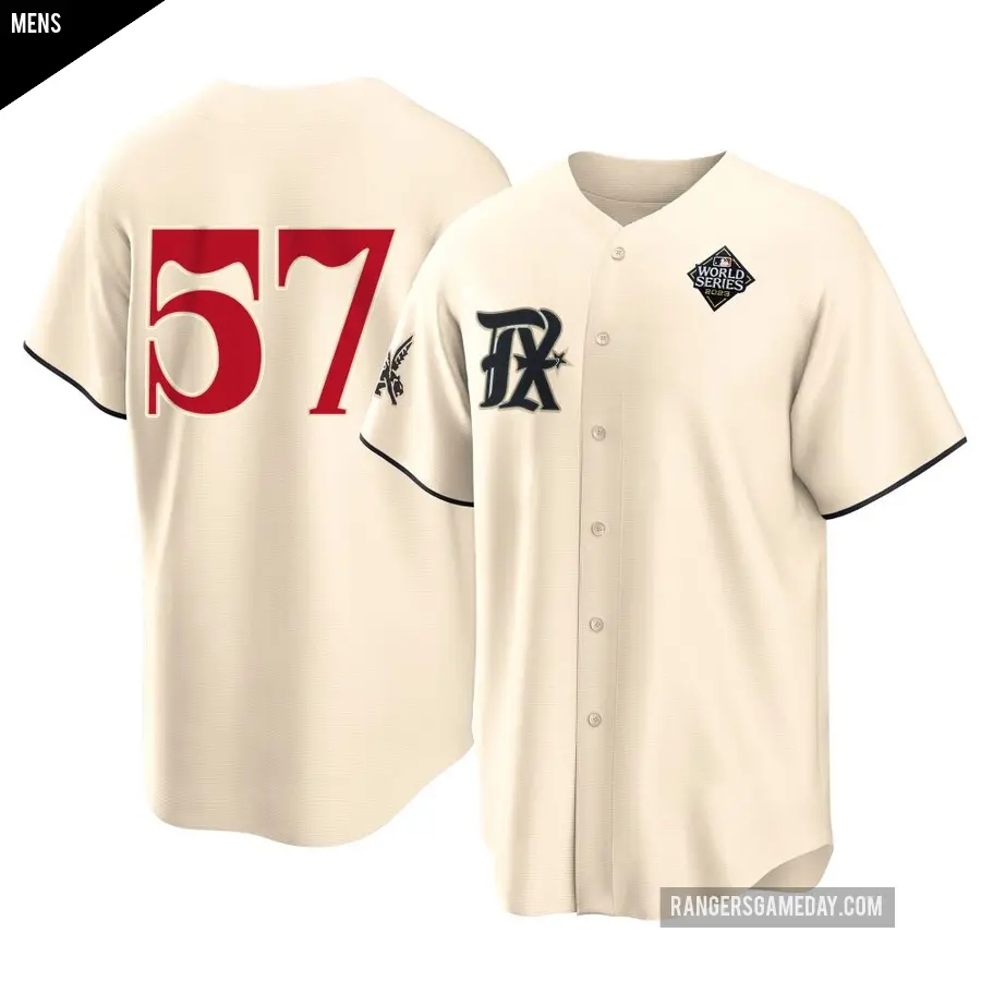 Men's Texas Rangers ＃57 Luis Curvelo Replica Cream 2023 City Connect 2023 World Series Jersey