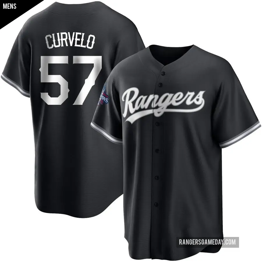 Men's Texas Rangers ＃57 Luis Curvelo Replica White Black 2023 World Series Champions Jersey