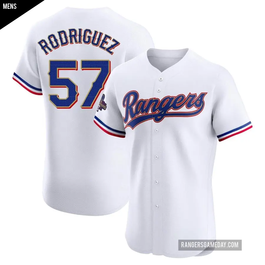 Men's Texas Rangers ＃57 Yerry Rodriguez Elite Gold White 2024 Collection Jersey