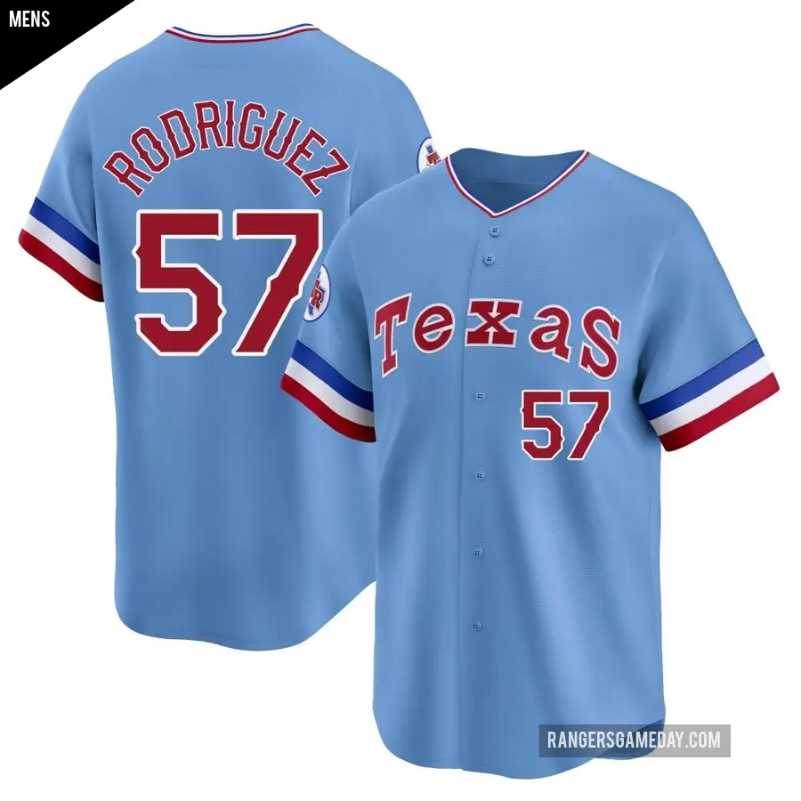 Men's Texas Rangers ＃57 Yerry Rodriguez Limited Light Blue Cooperstown Collection Jersey