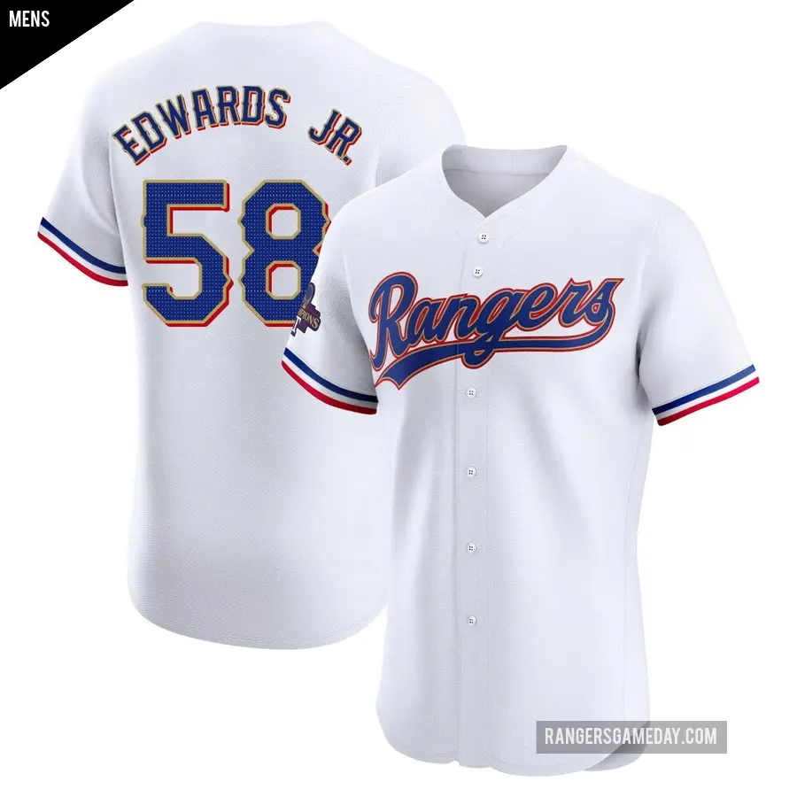 Men's Texas Rangers ＃58 Carl Edwards Jr. Elite Gold White 2024 Collection Jersey