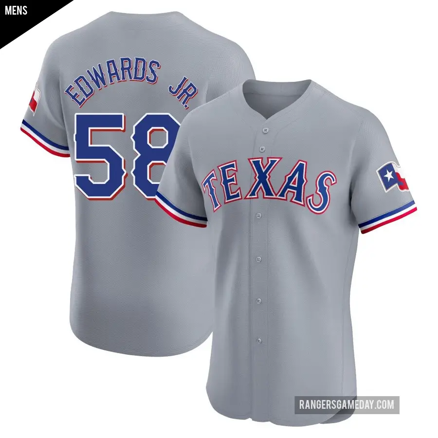 Men's Texas Rangers ＃58 Carl Edwards Jr. Elite Gray Road Jersey