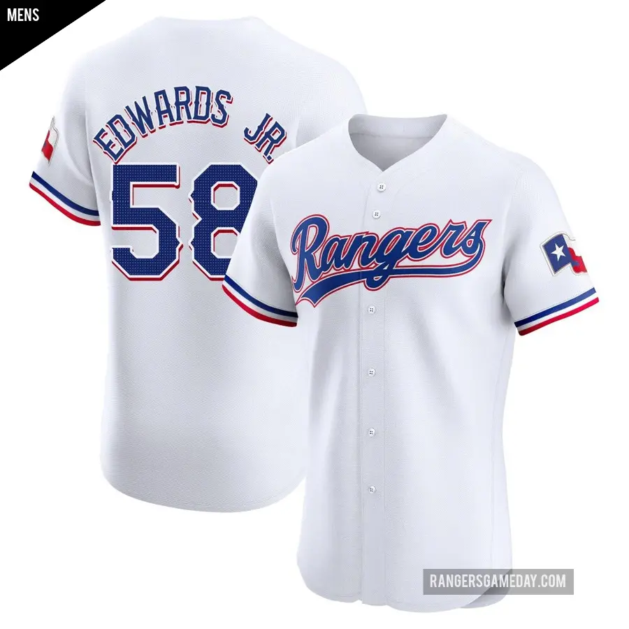 Men's Texas Rangers ＃58 Carl Edwards Jr. Elite White Home Jersey