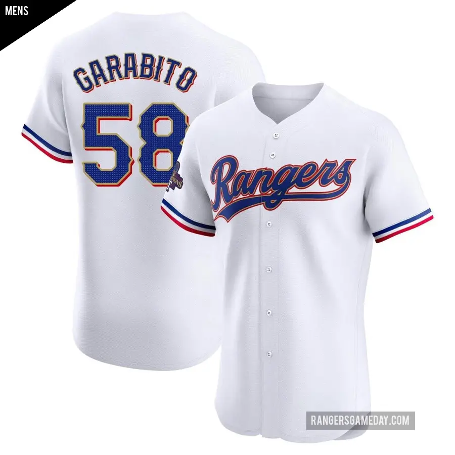 Men's Texas Rangers ＃58 Gerson Garabito Elite Gold White 2024 Collection Jersey