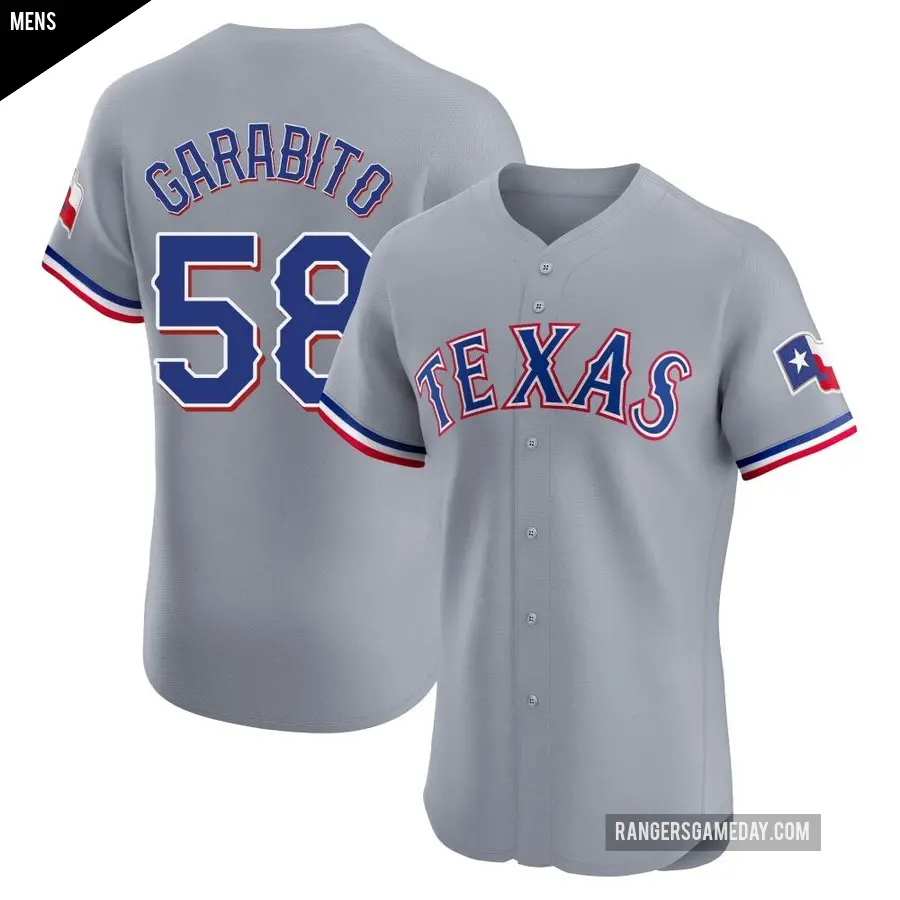 Men's Texas Rangers ＃58 Gerson Garabito Elite Gray Road Jersey
