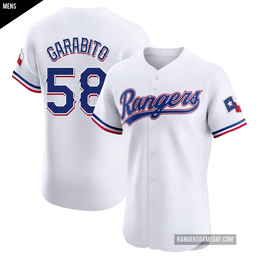 Men's Texas Rangers ＃58 Gerson Garabito Elite White Home Jersey
