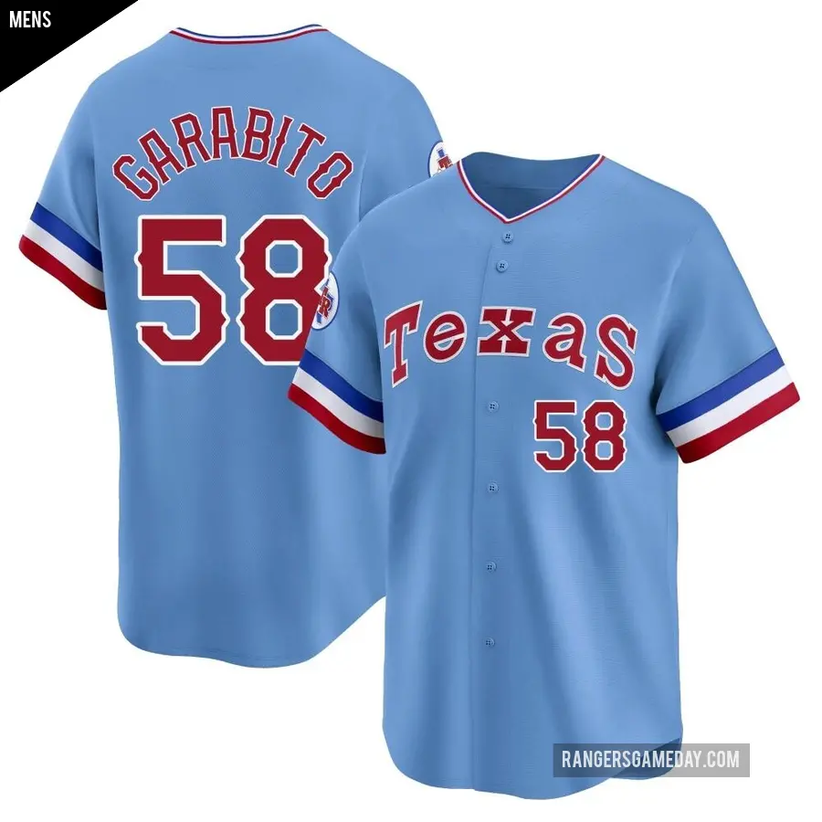 Men's Texas Rangers ＃58 Gerson Garabito Limited Light Blue Cooperstown Collection Jersey