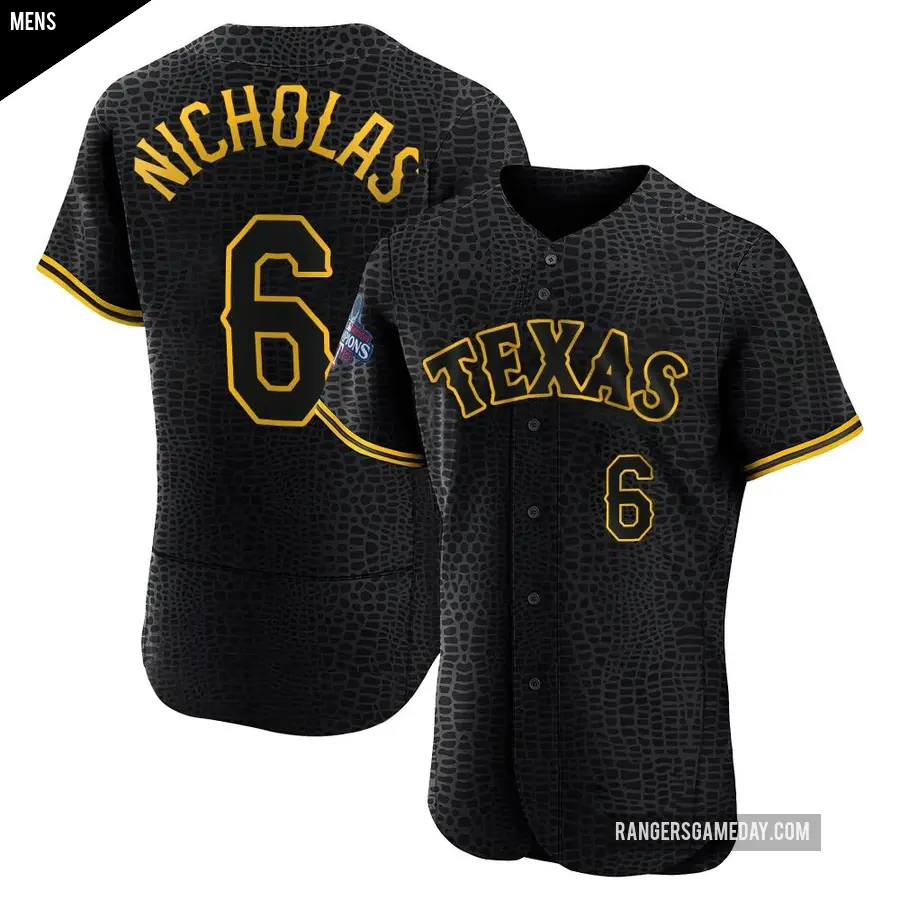 Men's Texas Rangers ＃6 Brett Nicholas Authentic Black Snake Skin City 2023 World Series Champions Jersey